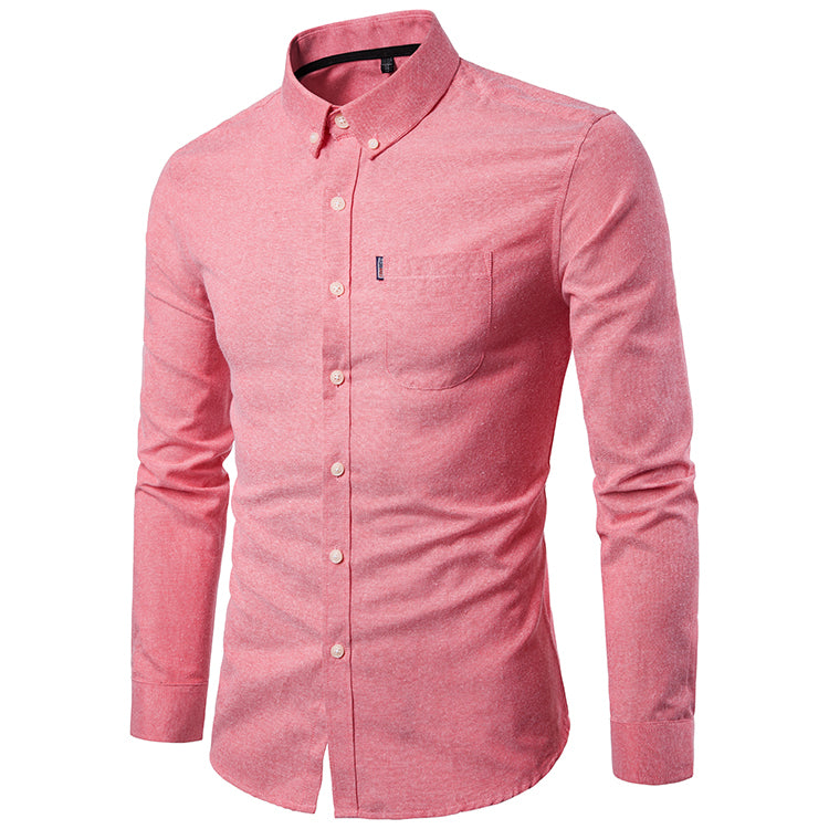 Men's Casual Slim Cotton Oxford Solid Color Large Size Bottom Shirt Long Sleeves
