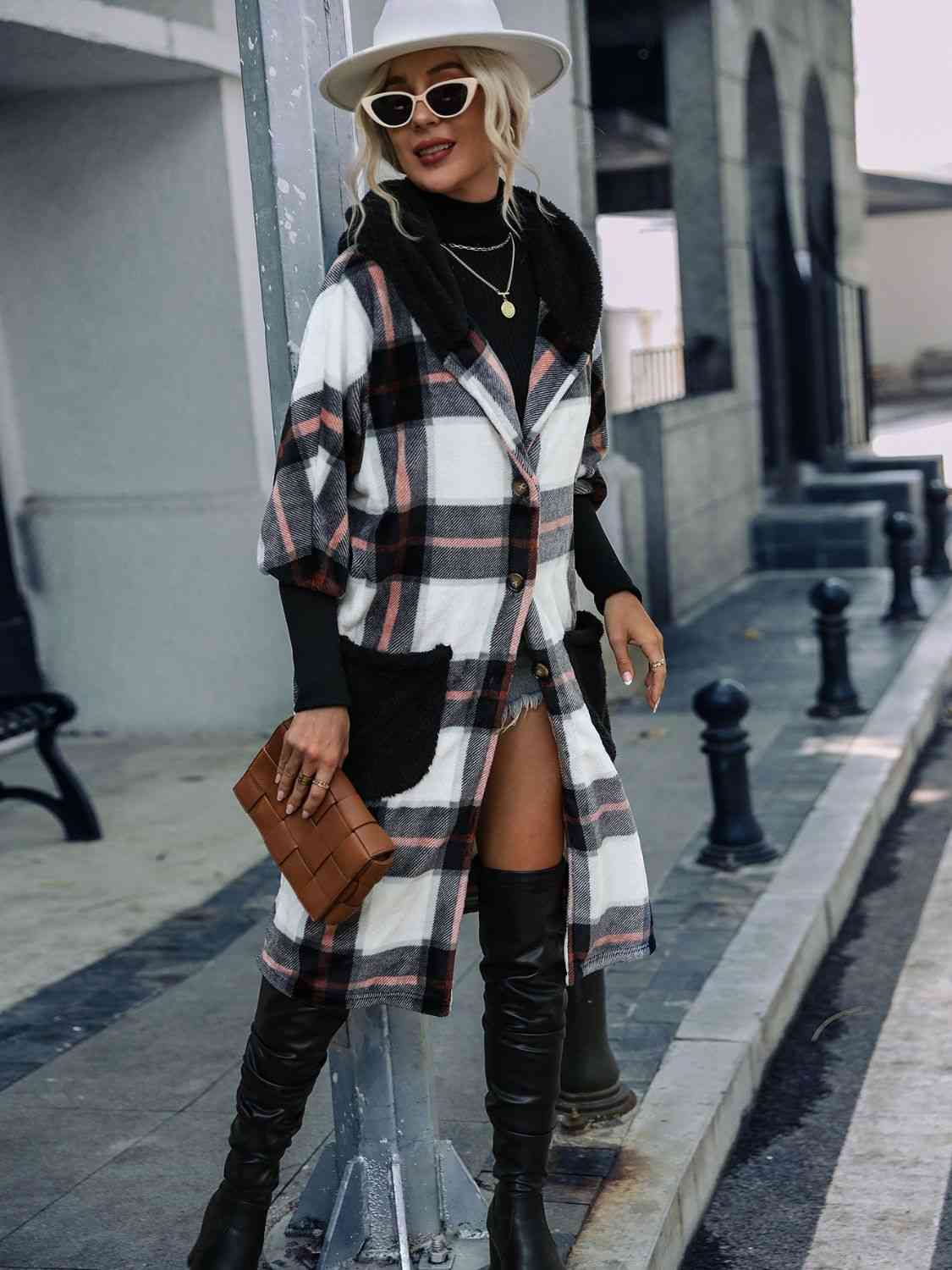 Plaid Button Down Hooded Jacket