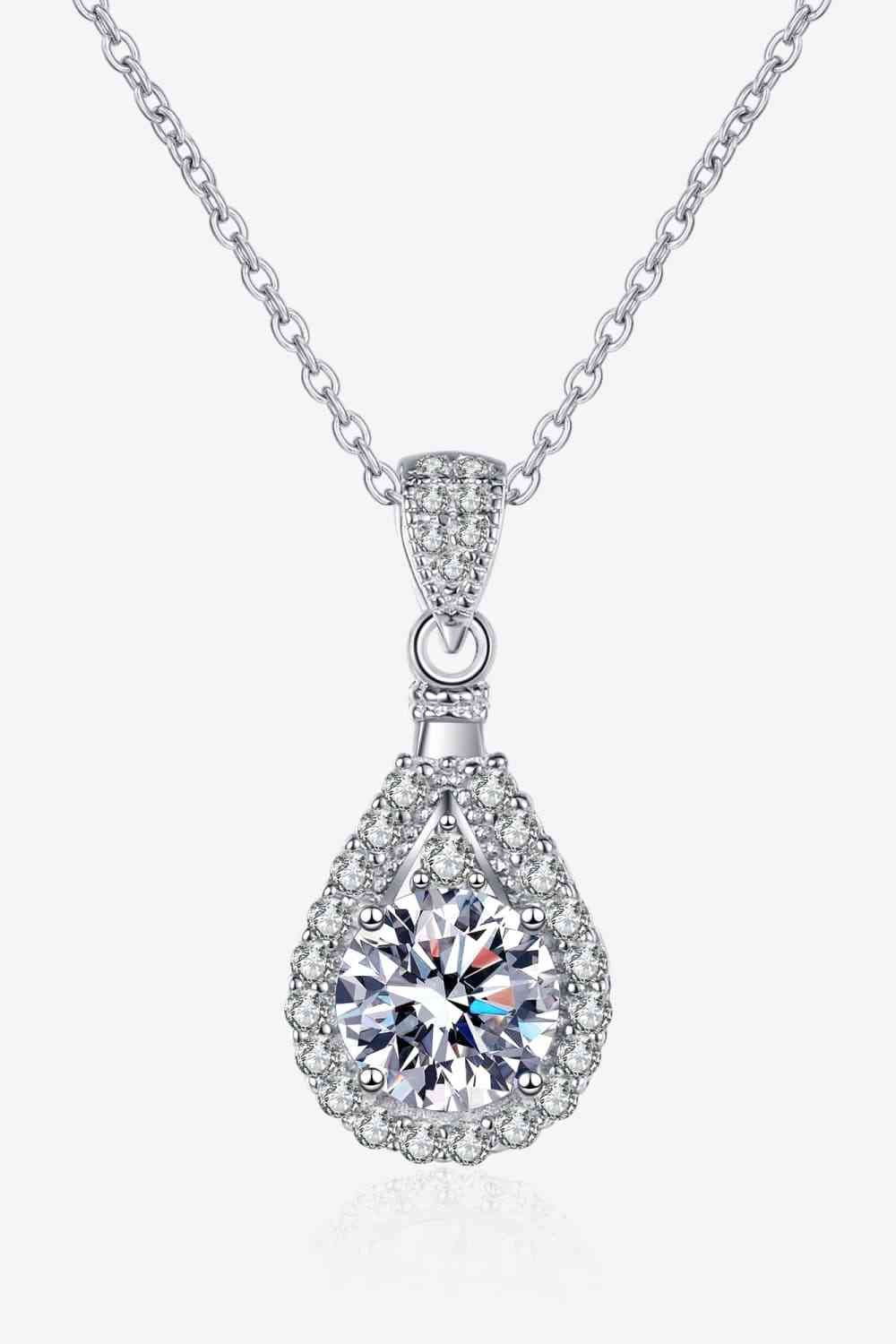 2 Carat Moissanite Teardrop Pendant 925 Sterling Silver Necklace