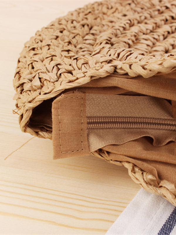 Round shoulder straw woven bag woven bag beach bag fashion women's bag straw woven bag