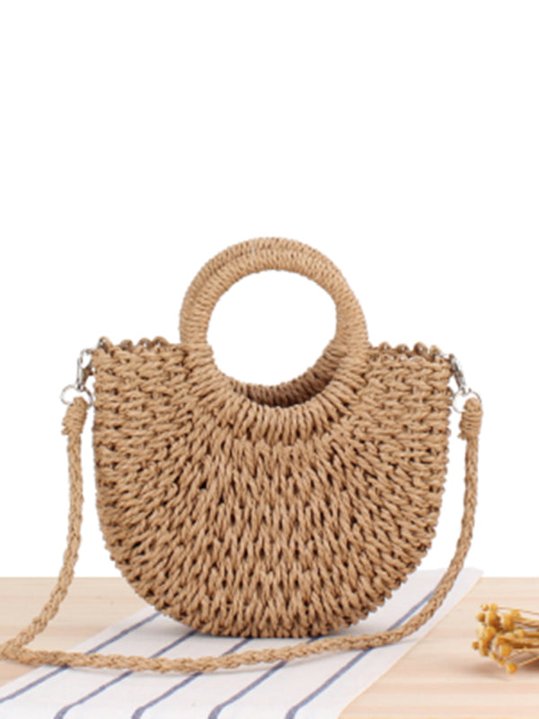 Half round straw woven bag beach hand woven bag holiday women's bag