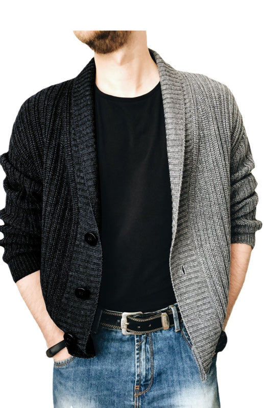 Men's Two Tone Patchwork Single Breasted Long Sleeve Sweater Cardigan