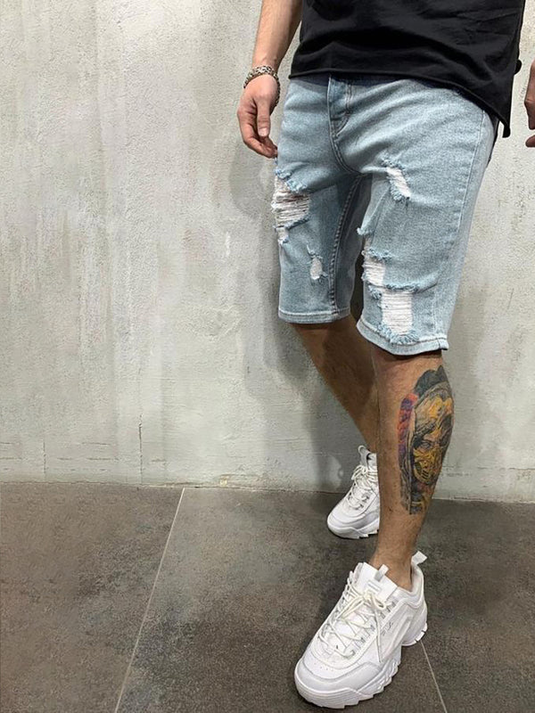 Men's Fashion Mid Waist Ripped Slim Short Jeans