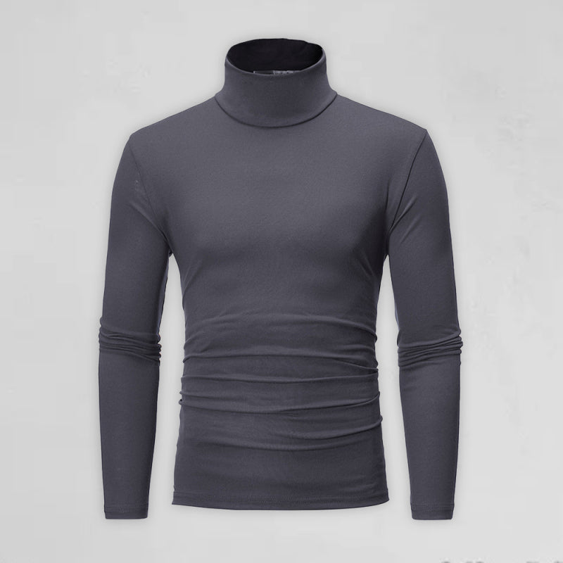 Men's Bottom Shirt Solid Color Casual High Collar Design Long Sleeve T-Shirt