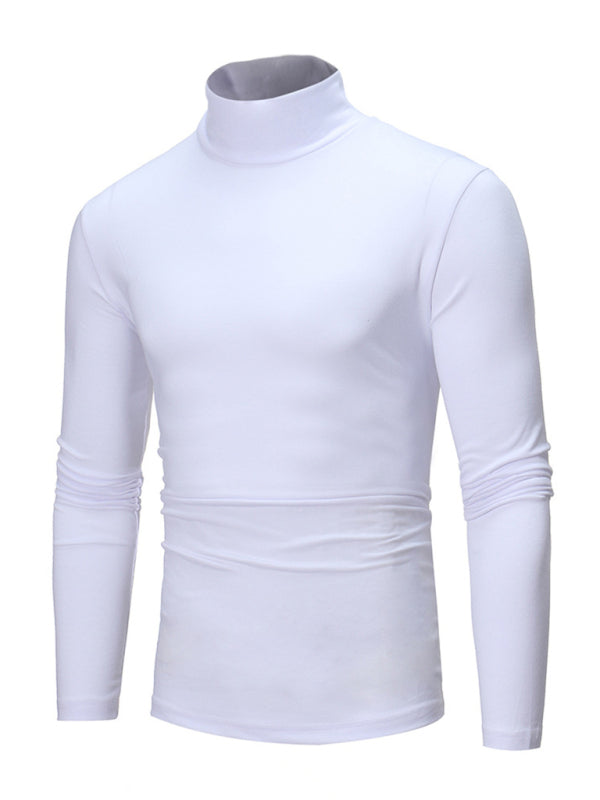 Men's Bottom Shirt Solid Color Casual High Collar Design Long Sleeve T-Shirt