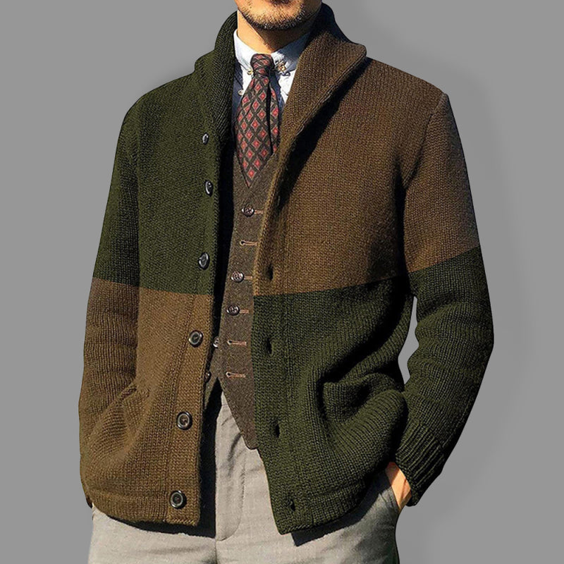 Men's Contrasting Color Block Button Long Sleeve Cardigan