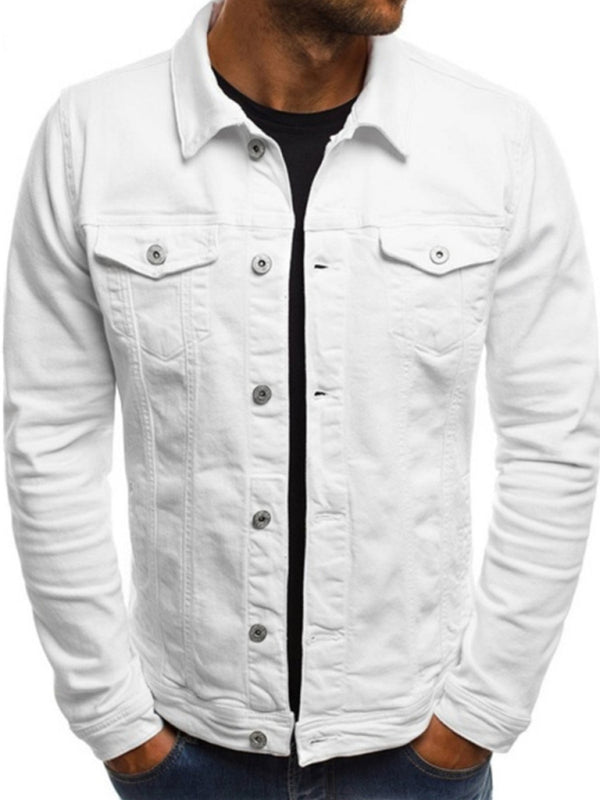 Trendy Fashion Casual Slim Denim Jacket Multi Pocket Button Stand Collar Workwear Jacket