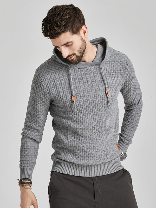 Men's Solid Color Ribbed Hooded Sweater
