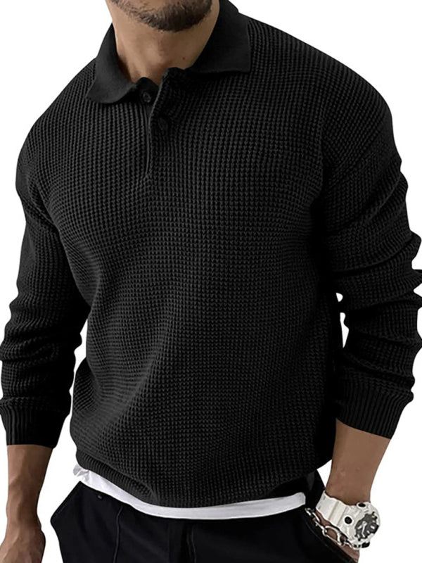 Men's Solid Color Long Sleeve Waffle Knit Sweaters