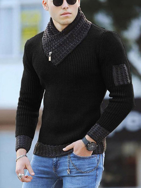 Men's Solid Color Rib Shawl Collar Sweater