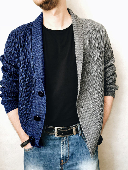 Men's Color Block Single Breasted Casual Knit Cardigan