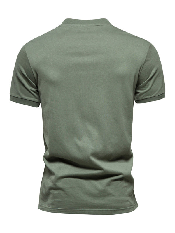 Men's Cotton V Neck Zipper Short Sleeve T-Shirt