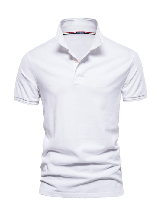 Men's solid color lapel casual short-sleeved POLO shirt
