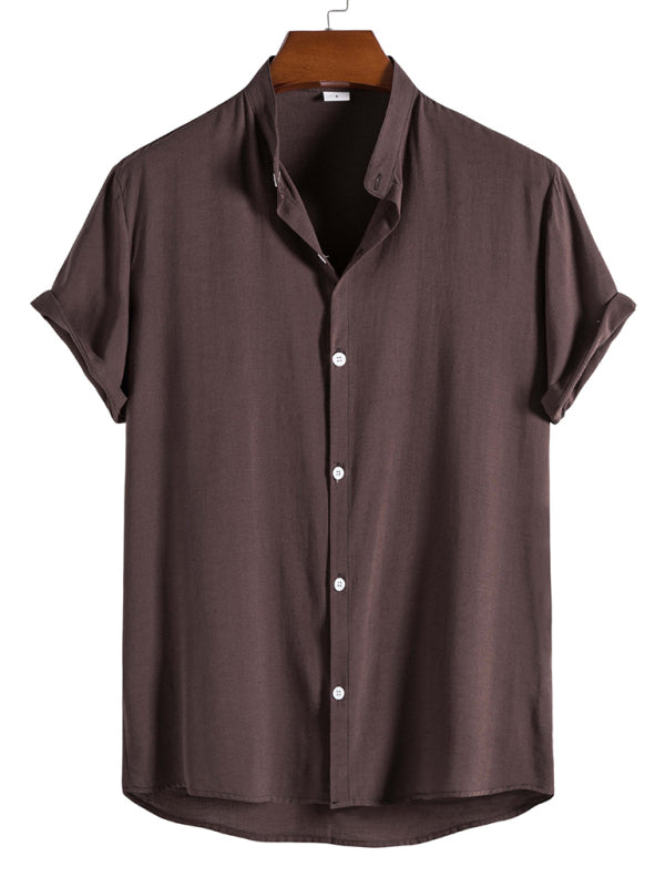 Men's Fashion Trendy Casual Short Sleeve Stand Collar Shirt