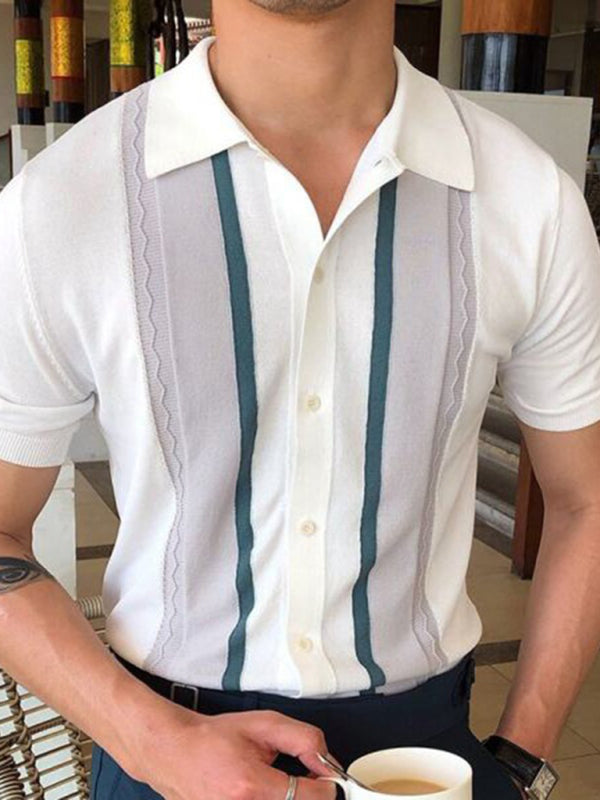 Men's Lapel Pullover Casual Striped POLO Shirt