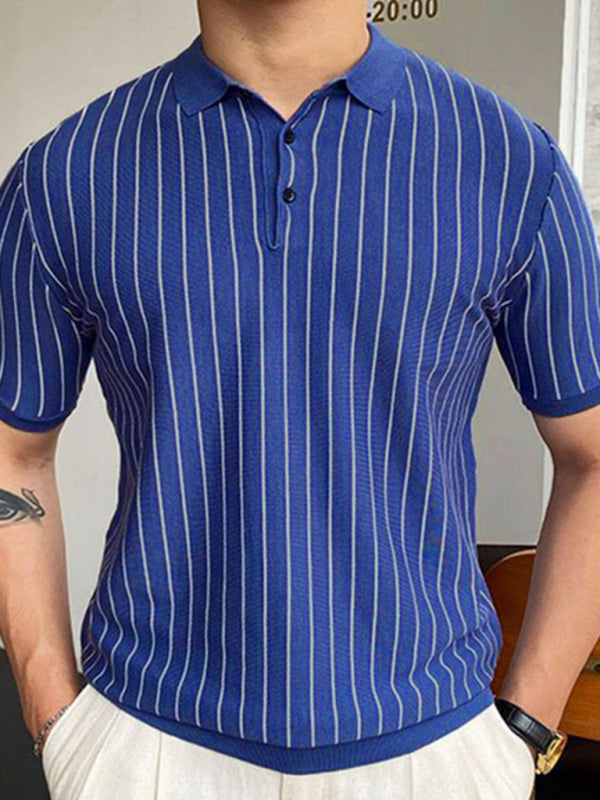 Summer new striped sweater short-sleeved lapel business Polo shirt