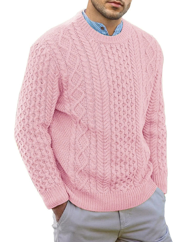 Men's round neck pullover knitted cable sweater