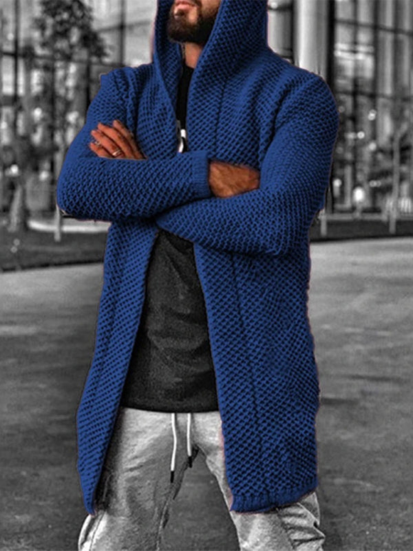 Men's hooded long sleeve knitted sweater cardigan