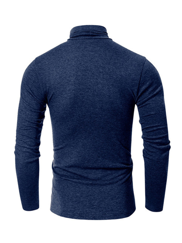 Men's long-sleeved solid color turtleneck bottoming T-shirt top