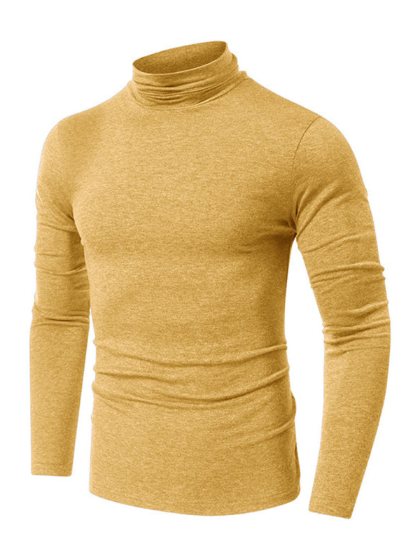 Men's long-sleeved solid color turtleneck bottoming T-shirt top