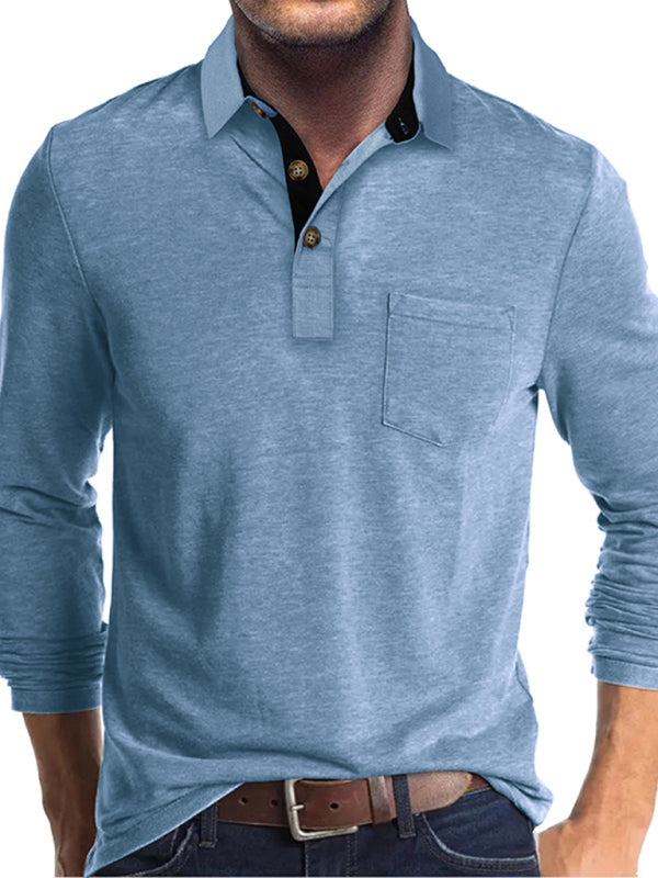 New Men's Long Sleeve Lapel Bottoming POLO Shirt Top