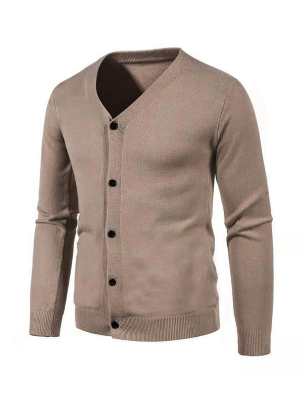 New men's casual solid color V-neck sweater cardigan sweater