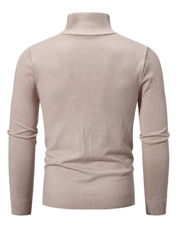 Men's casual solid color sweater half zipper pullover stand collar sweater