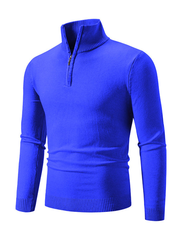Men's casual solid color sweater half zipper pullover stand collar sweater