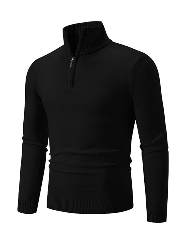 Men's casual solid color sweater half zipper pullover stand collar sweater