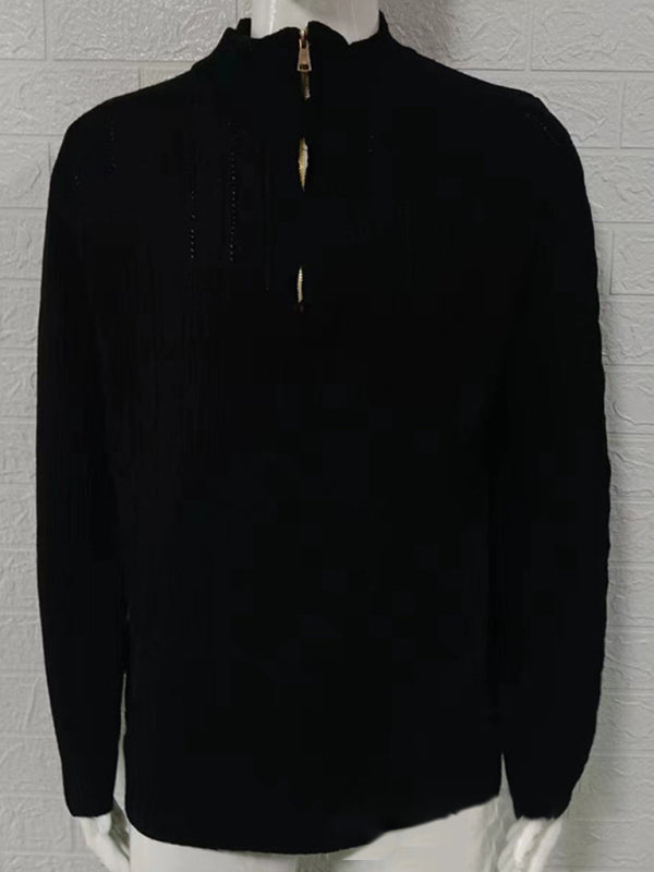 Men's new solid color zipper half turtleneck long sleeve sweater