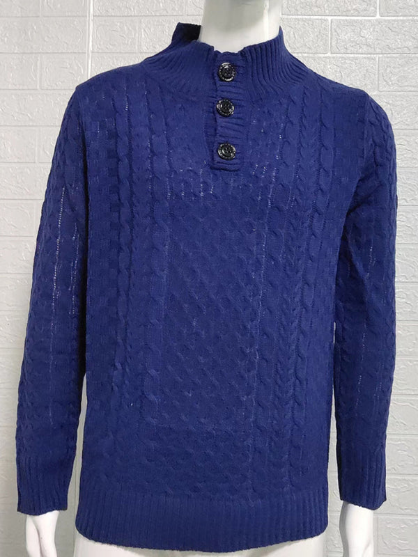 Men's Solid Color Half Turtle Collar Slim Fit Long Sleeve Knitted Sweater