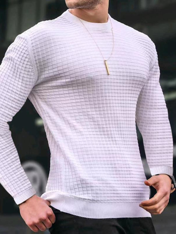 Men's casual round neck slim long sleeve sports knitted top