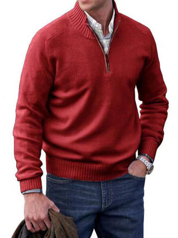 Men's zipper lapel casual long-sleeved knitted top