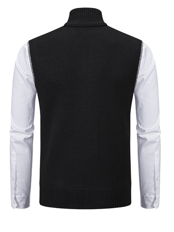 Men's stand collar sleeveless knitted casual thickened lining vest jacket