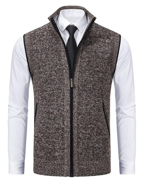 Men's stand collar sleeveless knitted casual thickened lining vest jacket