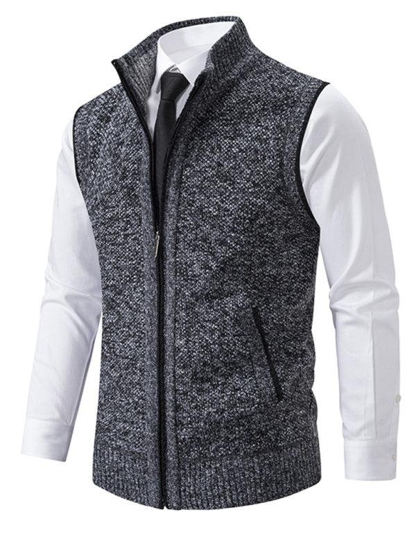 Men's stand collar sleeveless knitted casual thickened lining vest jacket