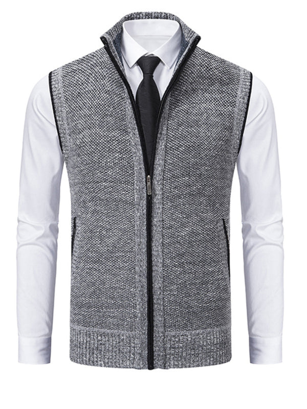 Men's stand collar sleeveless knitted casual thickened lining vest jacket