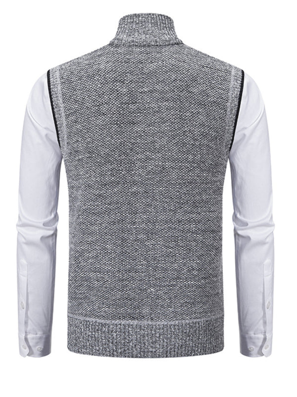 Men's stand collar sleeveless knitted casual thickened lining vest jacket