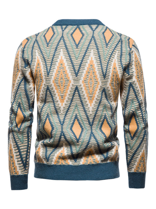 Men's Christmas crew neck diamond jacquard sweater