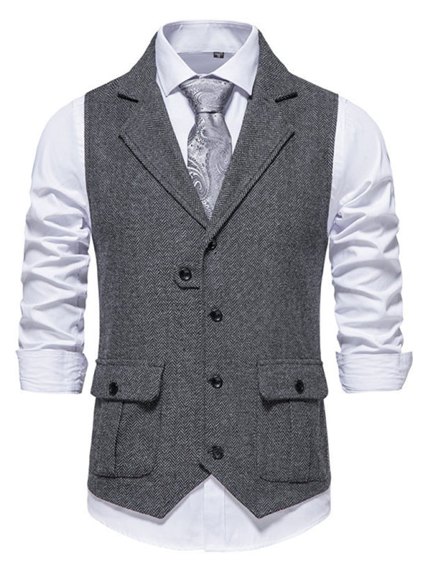 Men's herringbone tweed suit vest retro lapel vest