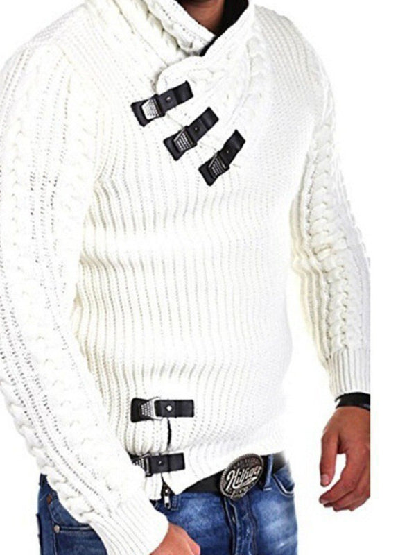 New men's sweater long sleeve leather button sweater top pullover sweater