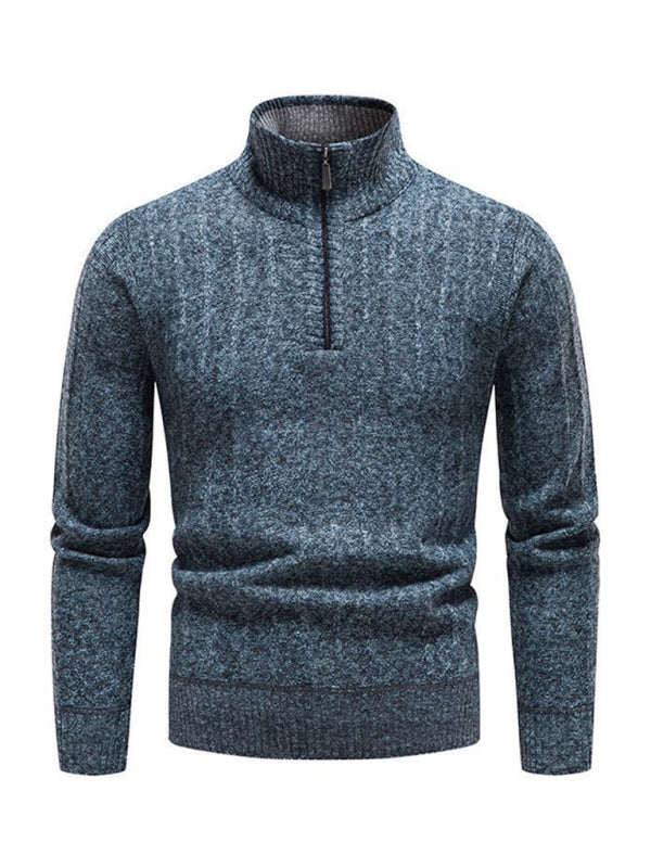 Men's stand collar zipper half cardigan sweater