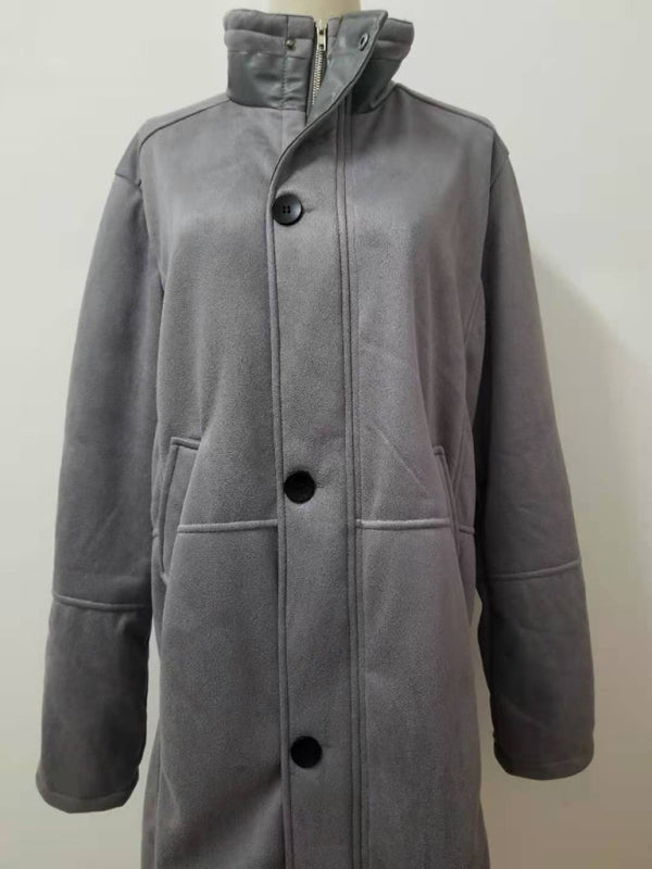 Men's mid-length loose zipper woolen coat