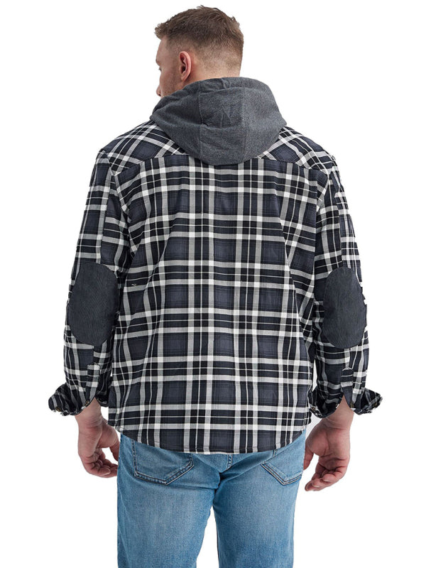 Men's plaid loose warm hooded jacket