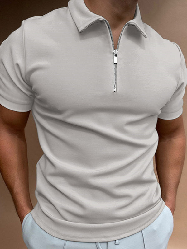 Men's new solid color short sleeve lapel casual fit polo shirt