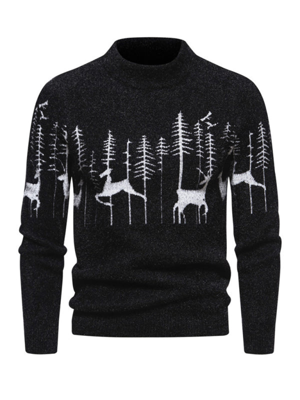 Men's Slim Bottoming Shirt Round Neck Pullover Christmas Deer Knitted Sweater