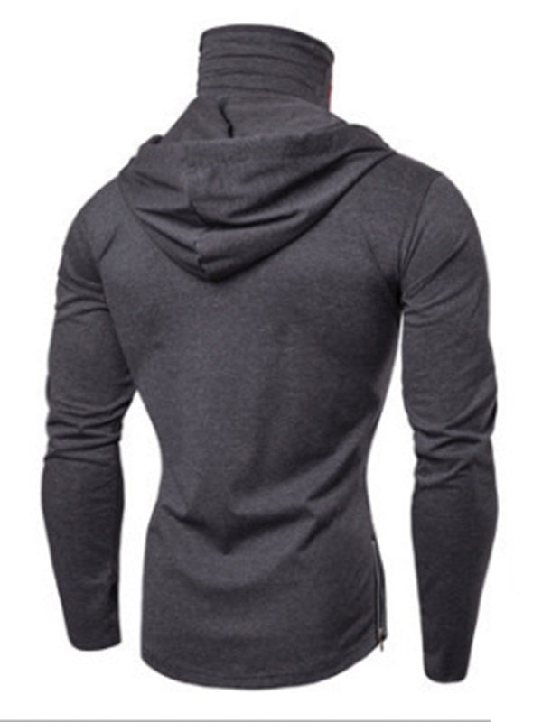 Men's new fitness cycling solid color elastic mask hooded pullover long-sleeved T-shirt sweatshirt