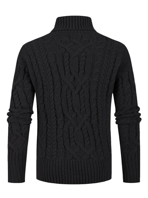 Men's new solid color twist pullover long-sleeved sweater
