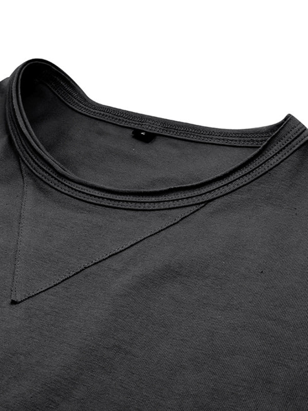 Men's new solid color round neck long sleeve cotton t-shirt