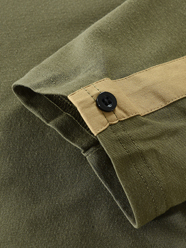 Men's New Outdoor Tactical Zipper Colorblock Henley Collar Long Sleeve T-Shirt